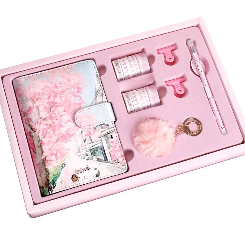 Творческая ручная книга Pu блокнот милая Сакура и кот студенческий Настольный набор канцелярских принадлежностей