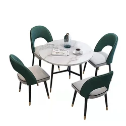 Modern Italian  marble top round rotating dining table with wood leg