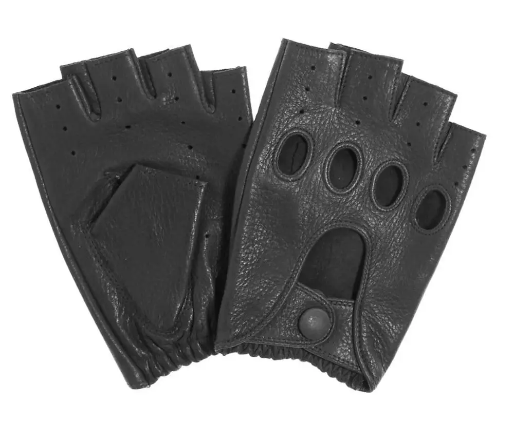 Mens fingerless breathable gloves made of genuine leather sheepskin cowhide with customized designs & logo