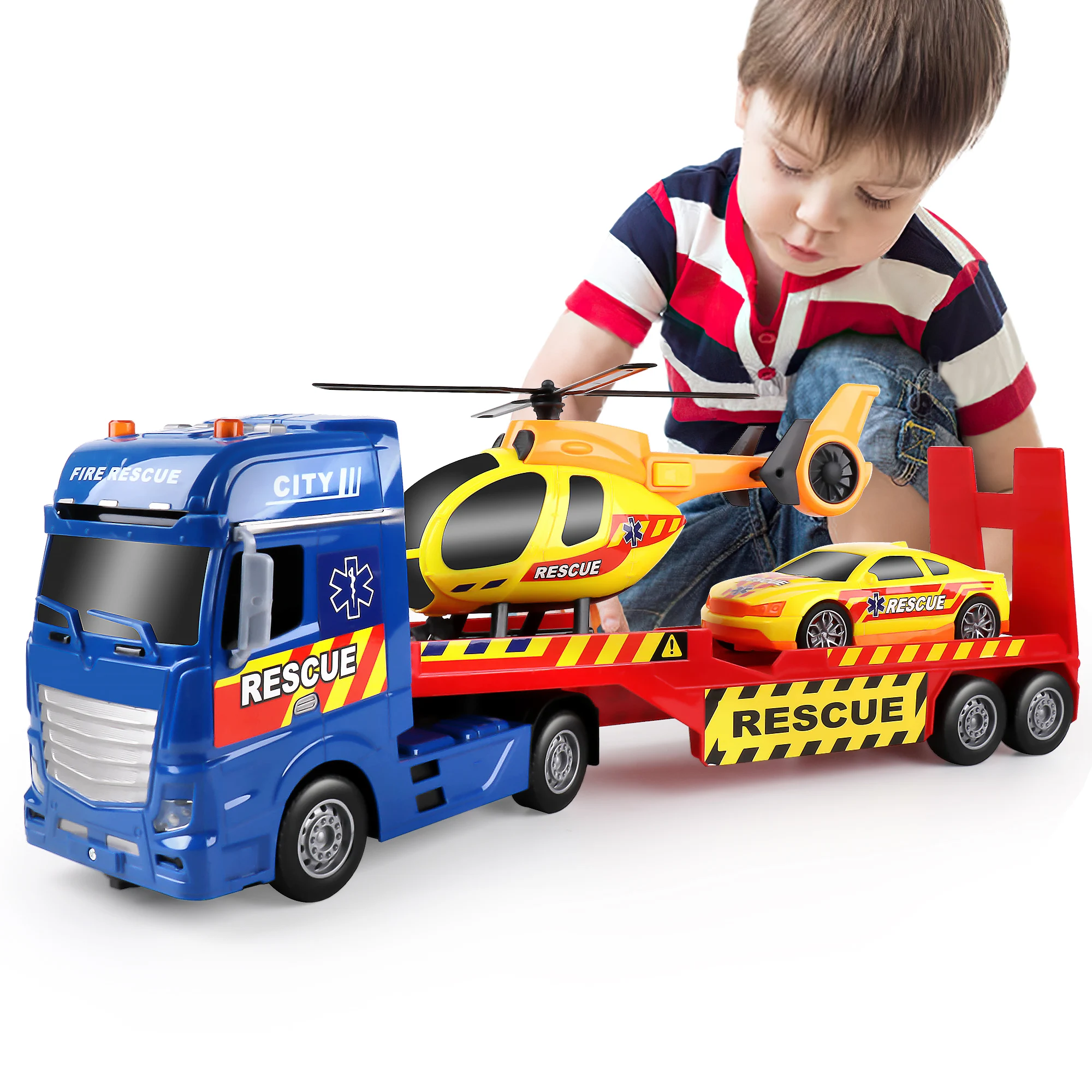 Игрушка-эвакуатор Dwi Dowellin для детей 25 6 игрушка-грузовик с гоночным автомобилем и вертолетом грузовик огнями звуками подарок на день рождения