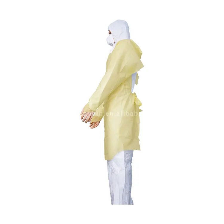 Китайский OEM доступный sms одноразовый изоляционный халат с длинным рукавом с завязкой сзади синий с en14126 ce
