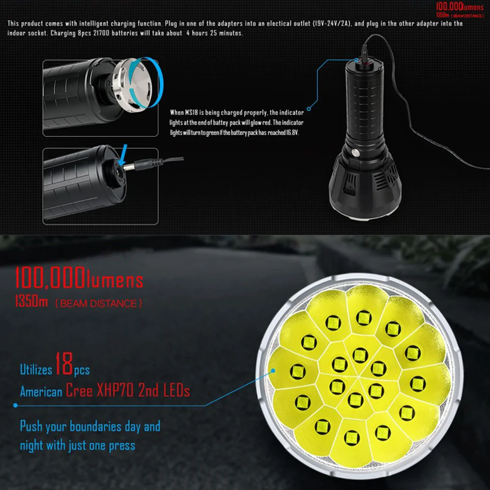 XHP70 flashlights high lumens 100000 1350m Long Range Distance Waterproof Rechargeable LED Tactical Flashlight Torch Searchlight