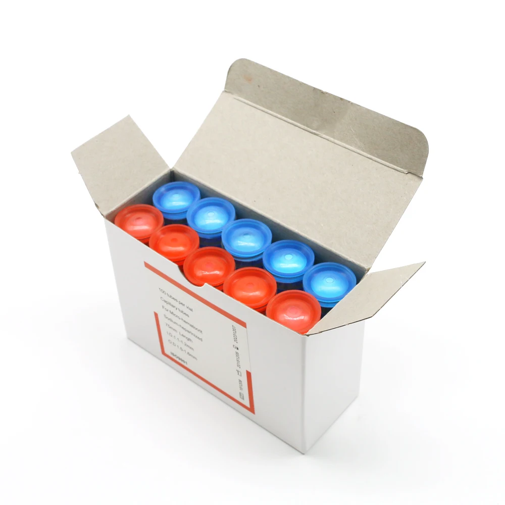 Medical Disposable Red Blue 75mm Glass Blood Collection Hematocrit Heparinized Capillary Tube