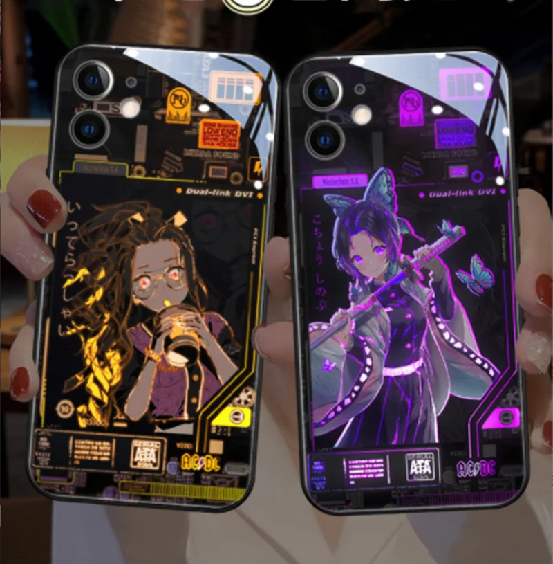 OEM To Figure Custom Logo Led Phone Case Call Flashing Light Up Glass Cell Phone Cases For Apple iPhone 13 pro Protection Cover