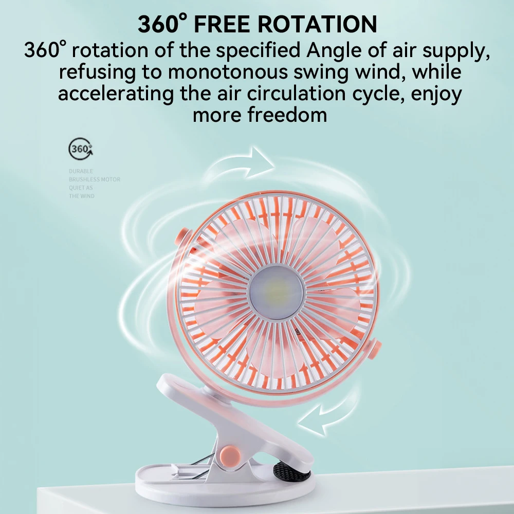 Led USB Rechargeable Portable Room Desktop 720 Degree Rotation Cooling Mini Clip Fan for Baby Stroller Battery Operated Mini Fan