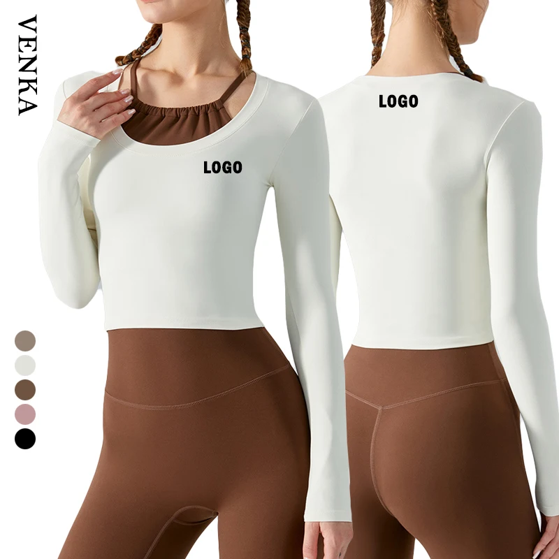 New Design Fitness Shirt Top Autumn Winter Warm Yoga Sports Fitness Round Collar Firm Women Long Sleeve Shirt