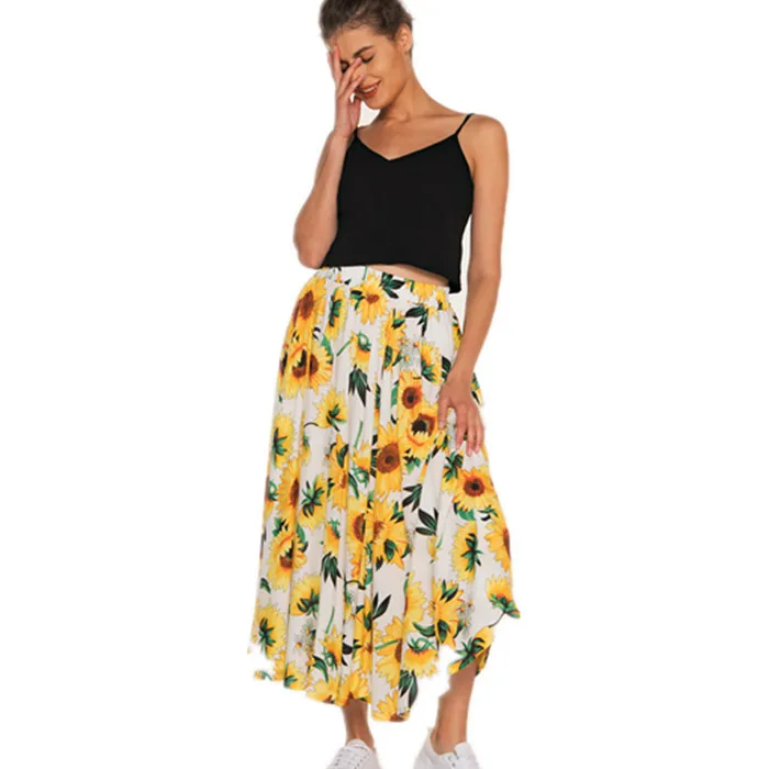 Floral Print Midi Tiered Skirt Maxi Long Skirts For Women