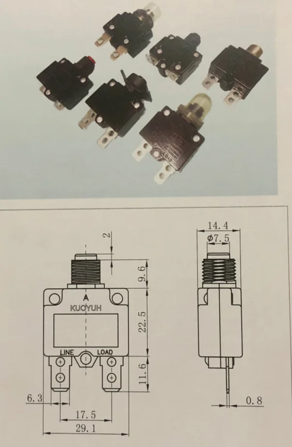 
88-20A Red button 100% KUOYUH CIRCUIT BREAKER 88 SERIES 20A 