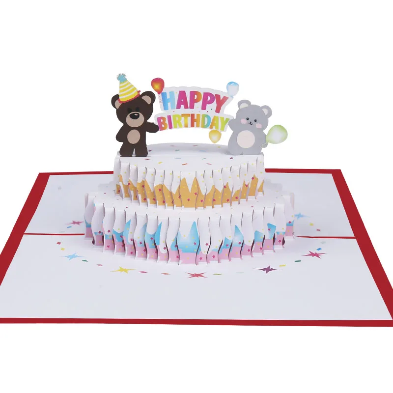 Creative 3D Pop Up Cards Happy Birthday Greeting Cards Cartoon Bear Kids Birthday Party Card for kids