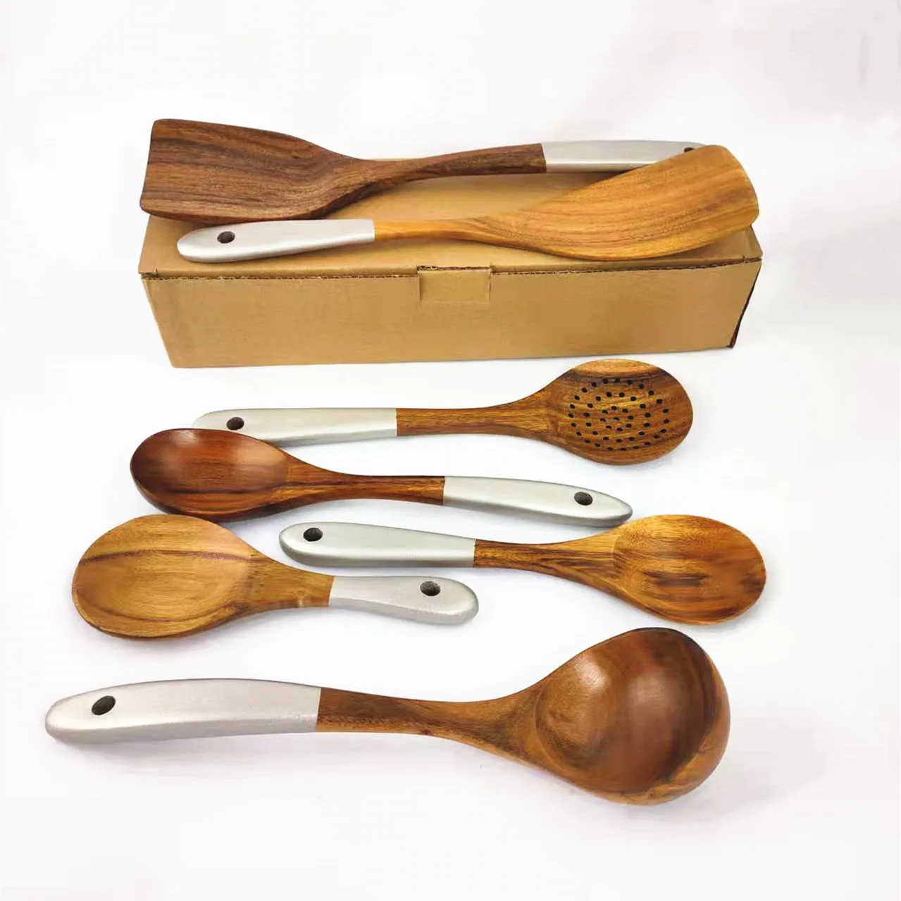 High Quality 7pcs  kitchen tools set cooking utensils t Natural teak Wood Utensils Wood kitchen Spatula