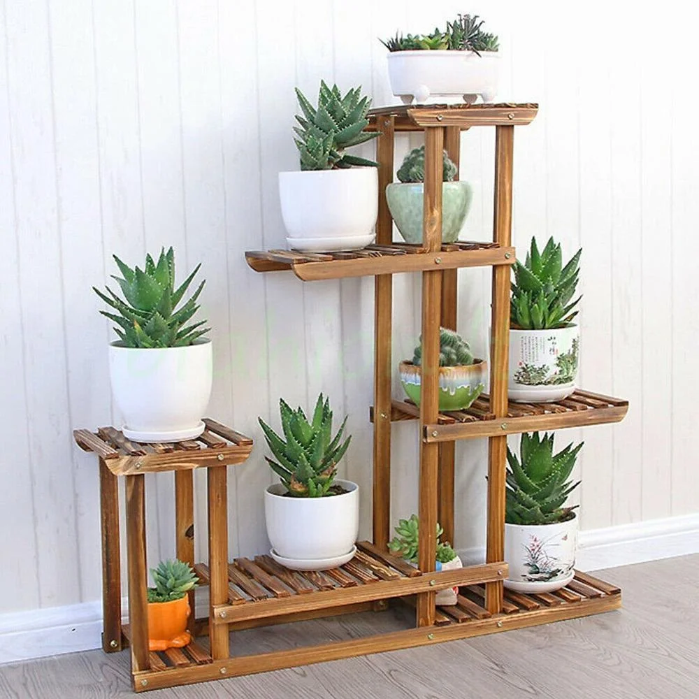 5 Tier Fir Wood Plant Stand Decorative Planter Holder Flower Pot Shelf Rack USA