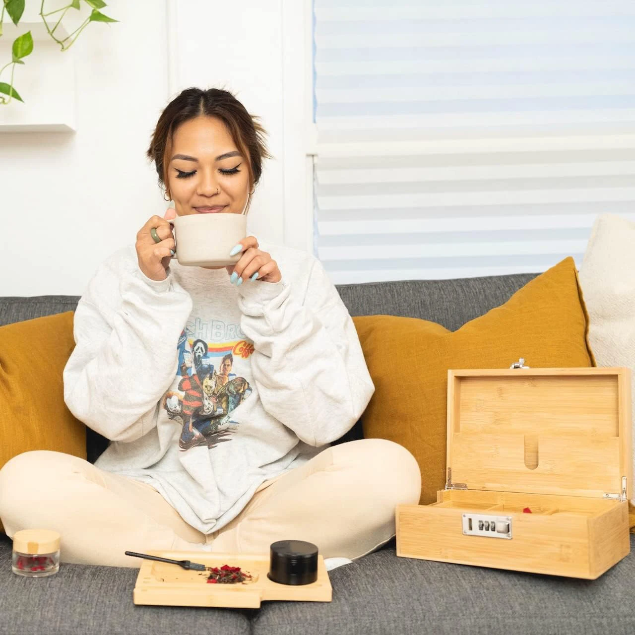 natural bamboo wood hash herb locking stash box with rolling tray luxury