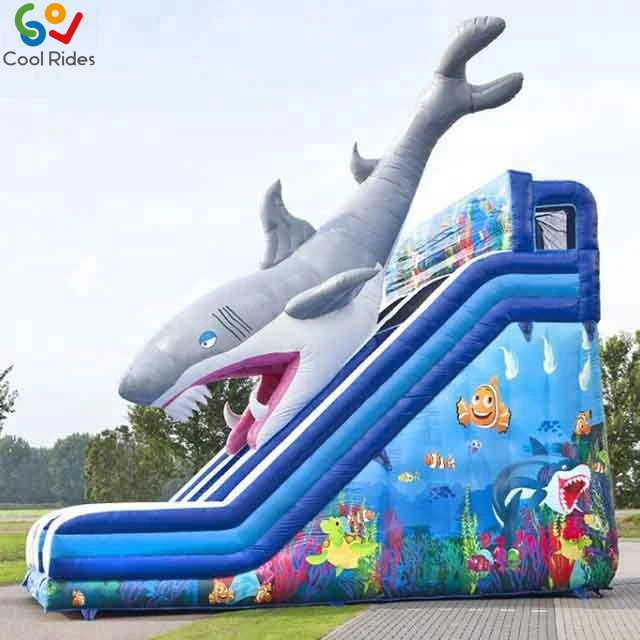 Hot sale 0.55mm PVC tarpaulin inflatable water slide jumping castle shark bouncy castle