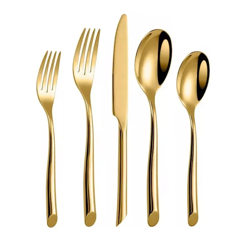 Gold Plated Knife Fork Spoon Talher Cutlery Sets Luxury High Quality Stainless Steel Flatware Sets for Wedding Restaurant Hotel