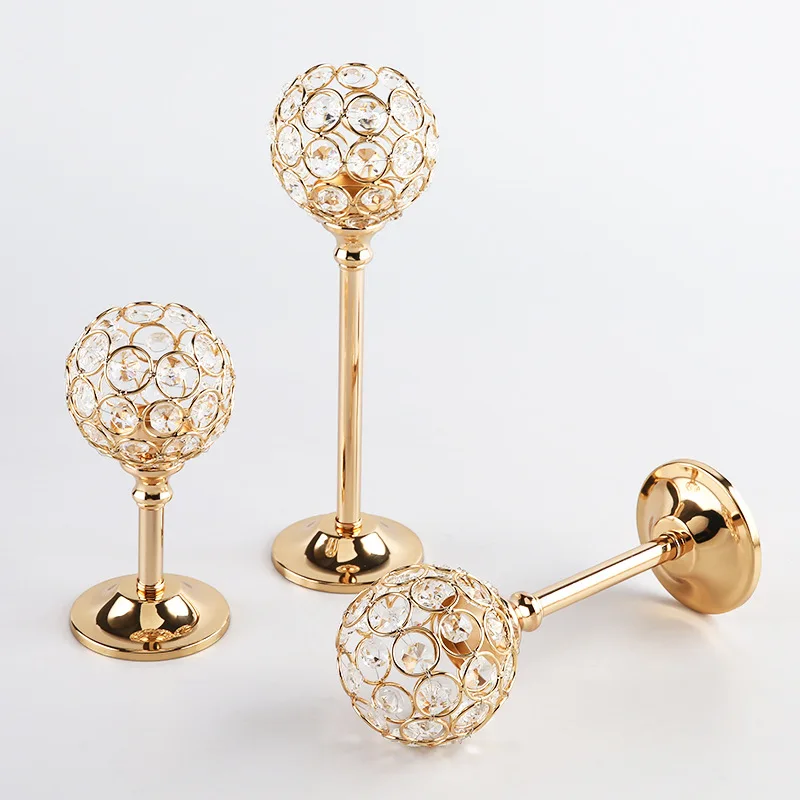 Home Decor Gold Glass Candlestick Stand Silver Metal Crystal Candle Holders For Wedding Table