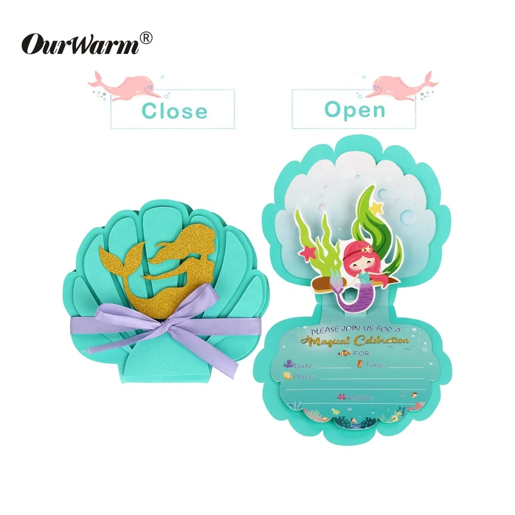 OurWarm 24 шт. класса люкс с лазерными вырезами Дешевые Русалка тематические Birthdat на свадебную вечеринку 3D пригласительные