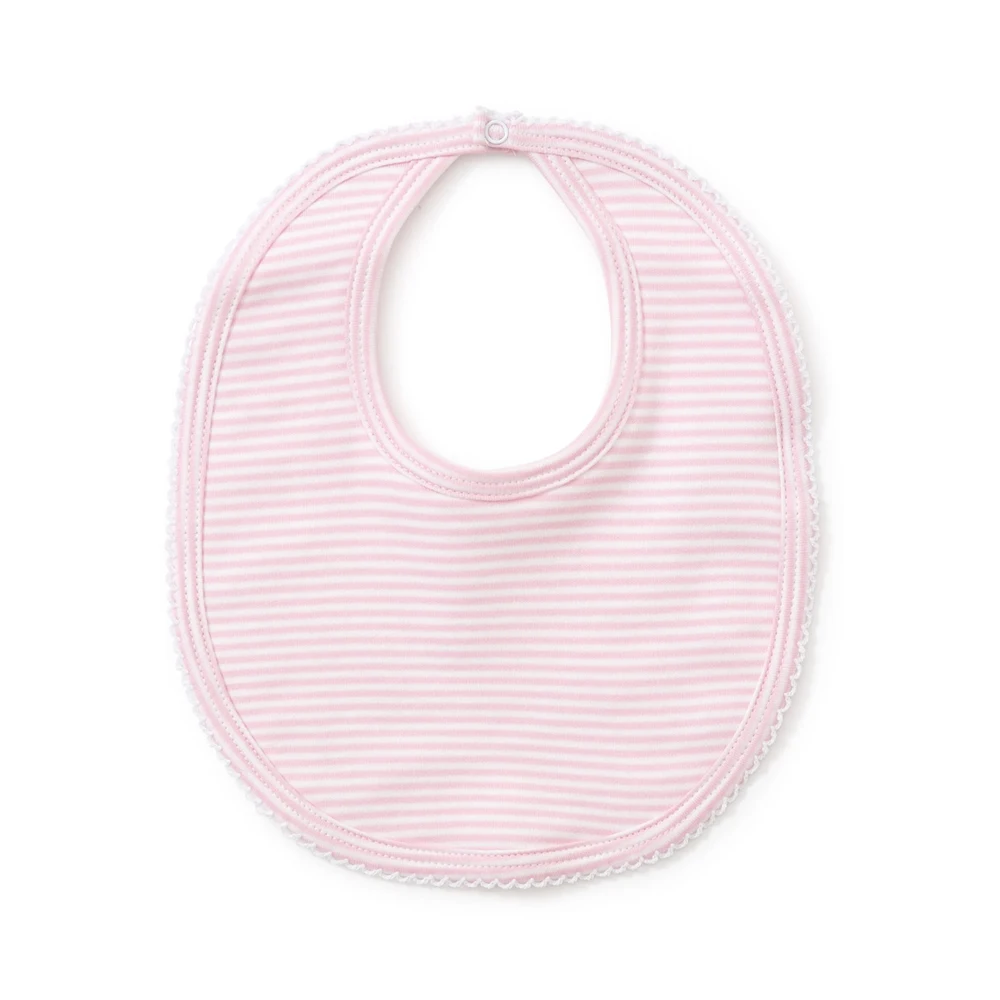 Custom new model picot trim newborn infant girls bibs embroidered washable pink stripe knit cotton bibs for babies