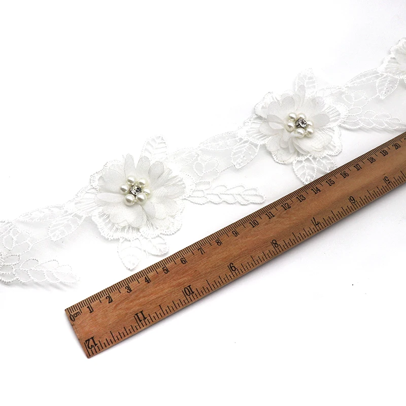 DIY Embroidered Wedding bridal Knitting Pearl Flower Organza Patchwork Ribbon Lace Trim