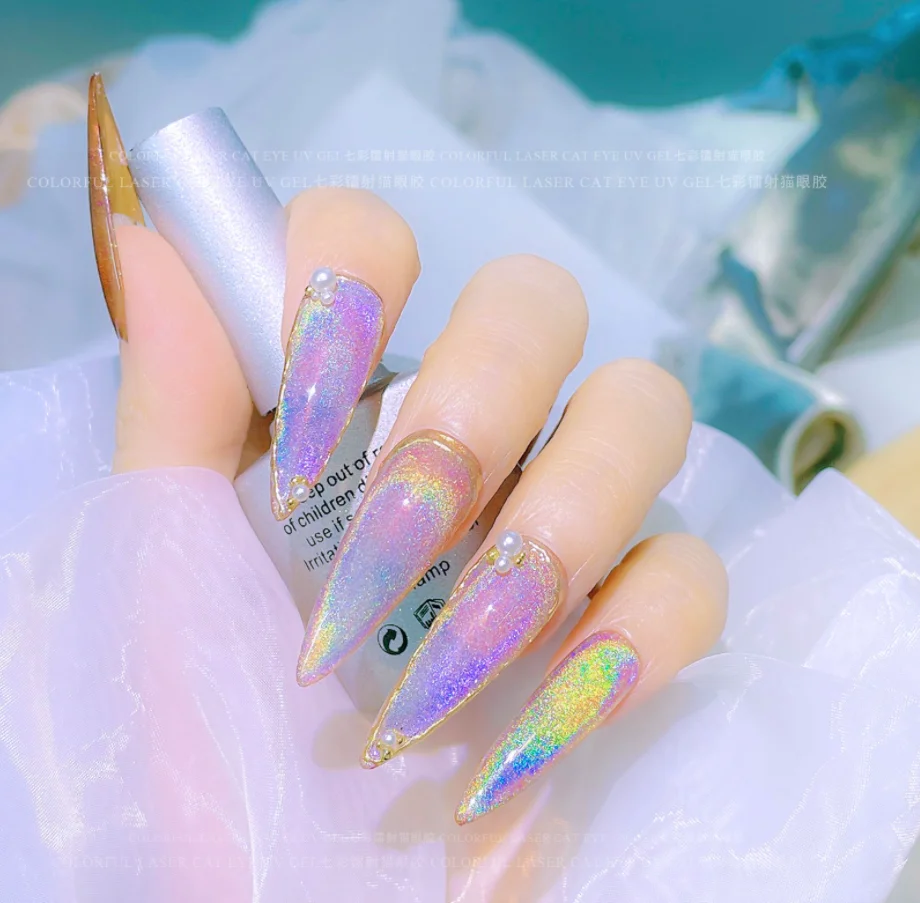 Nail art Universal Colorful Holographic Rainbow Cat Eye Gel Laser Galaxy Aurora Magnetic 9D UV Gel Nail Polish Manicure Glue 8ml