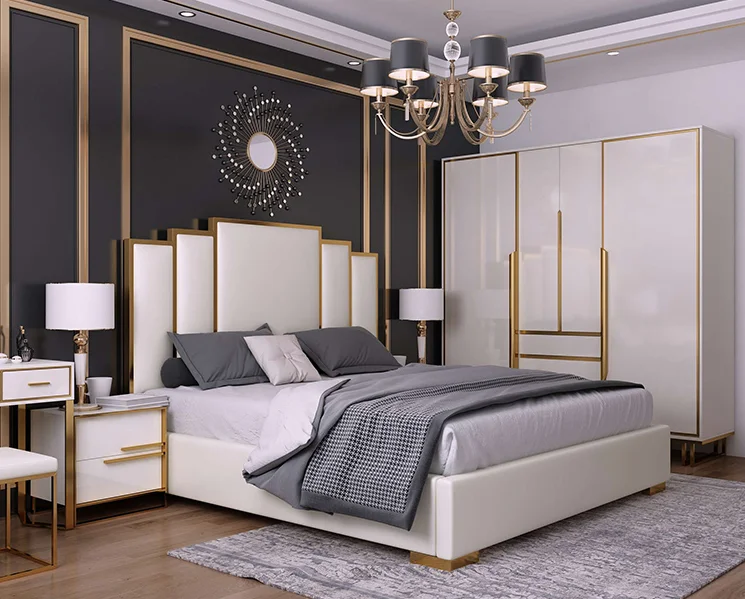 Wholesale luxury design modern double queen king super king size gas lift melamine bed with mattress