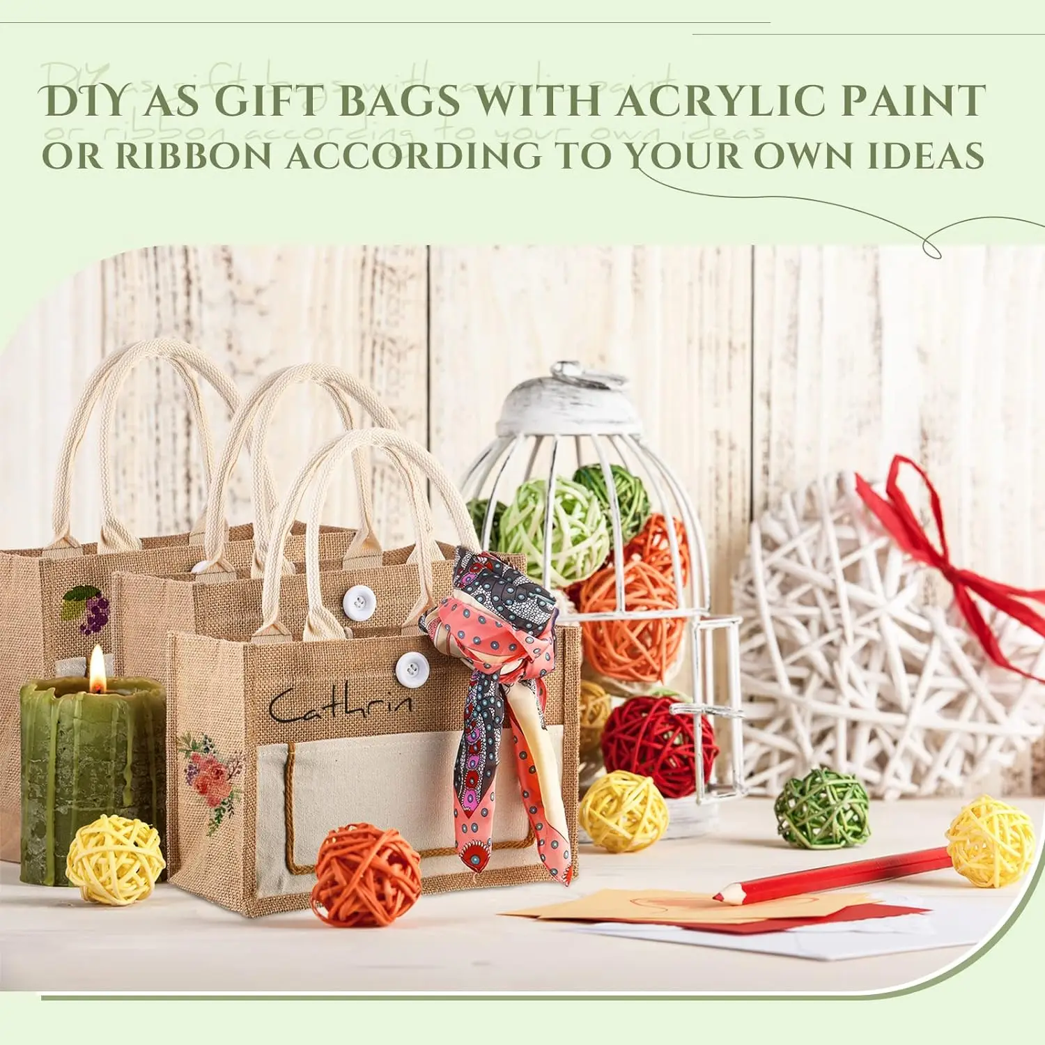 Fine workmanship Yellow natural white Front pocket Button design Wide bottom Gift wedding bridal journey jute tote bag