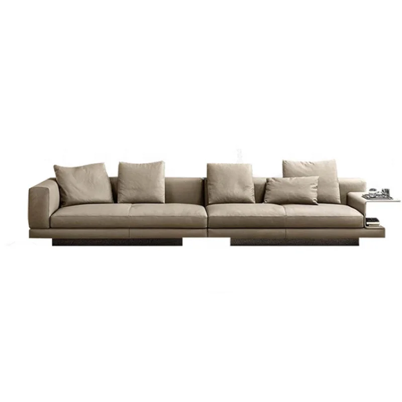 Modern straight sofa set Italian minimalist sofa living room first layer leather leather sofa