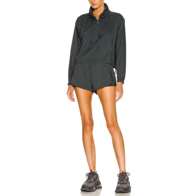 wholesale women private label sweatsuit jogger shorts tracksuit custom logo windbreaker nylon plain sports two pieces shorts set