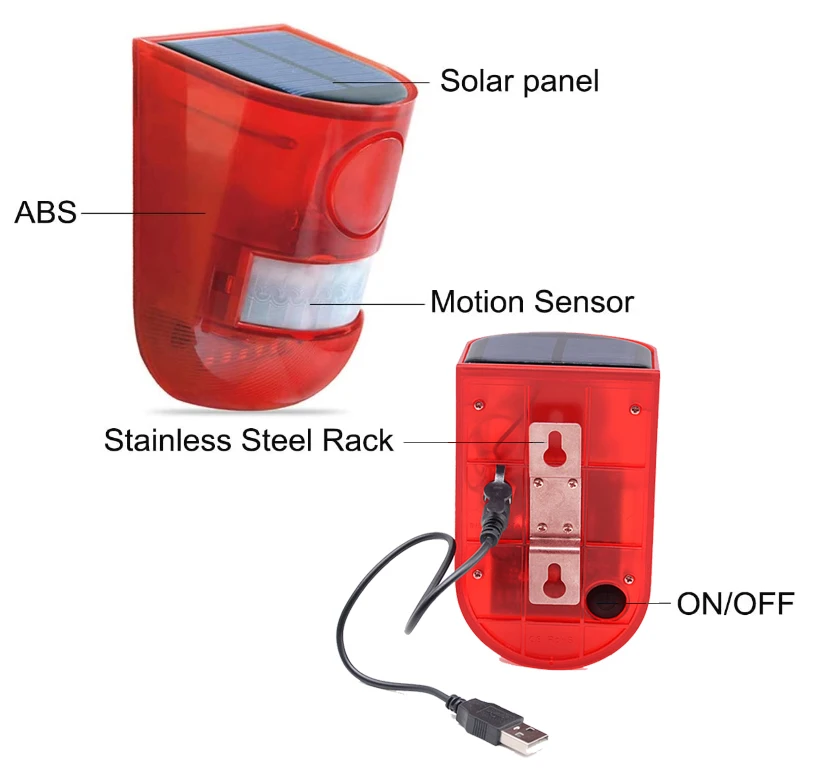 Motion Detector Solar Strobe Light Solar Alarm Light Solar Security Warning lamp