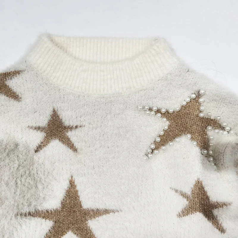 2020 white knit stars jacquard latest sweater designs for