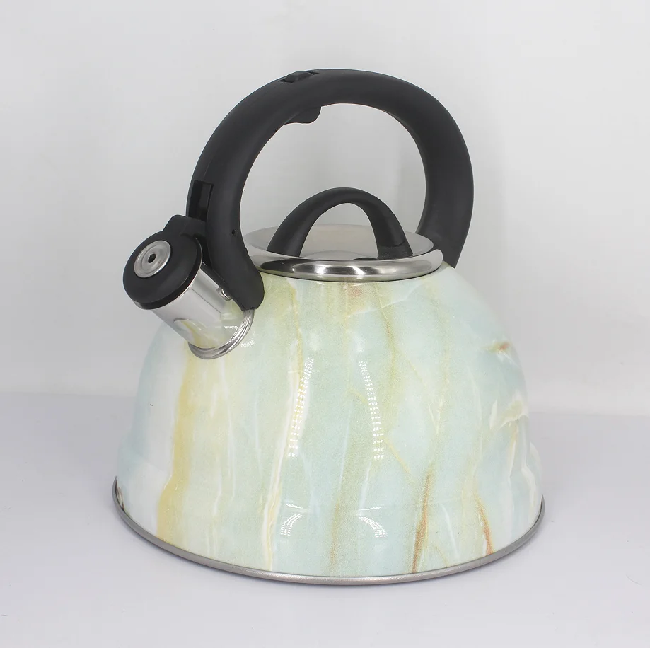 Home and Kitchen Deco Whistling Water Kettle Stainless Steel Marble Texture 3L Stovetop Whistle Kettle