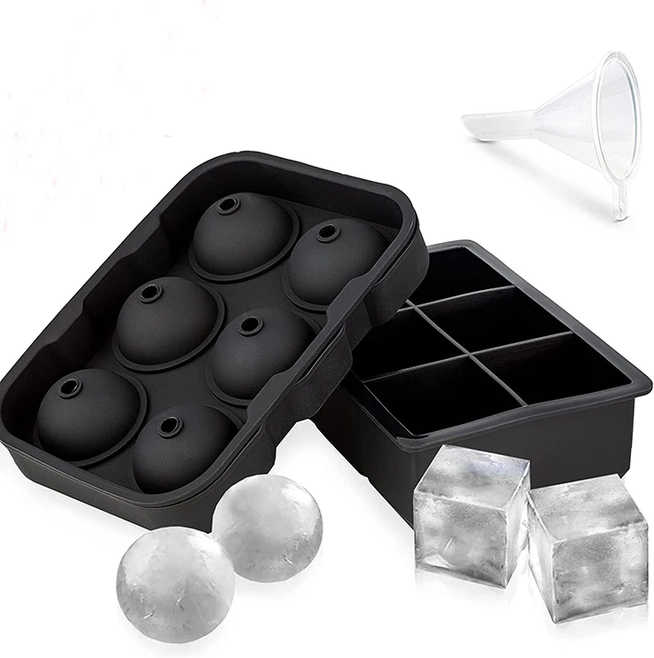 BPA Free Silicone Ice Cube Tray Round Square Ball Maker Mold Tray with Spill-Resistant Removable Lids