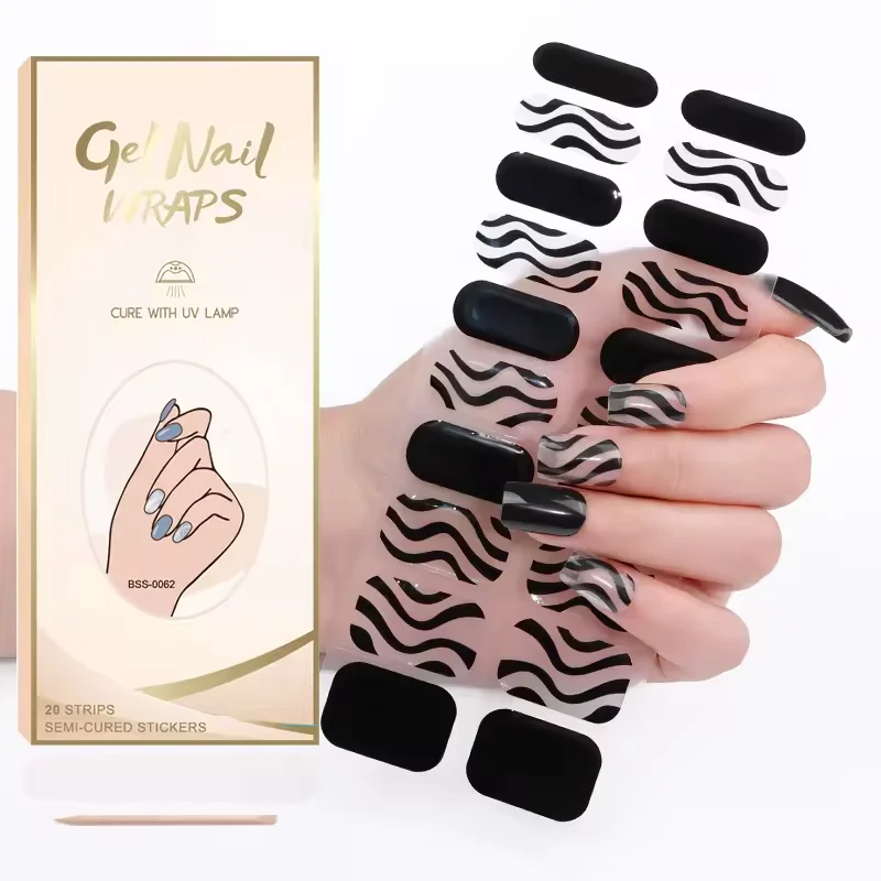 factory price customize wholesales UV Lamp semi cured gel nail polish wraps stickers uv gel nail sticker