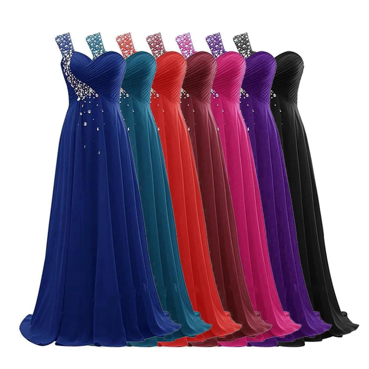 2022 Wholesale Latest Women One Shoulder Plus Size Black Pink Sexy Long Wedding Bridesmaid Dresses