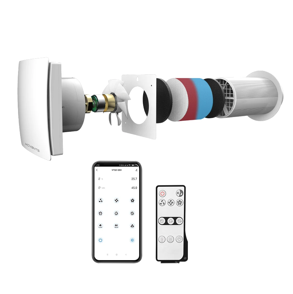 KCVENTS Single Room Wall HRV ERV Heat Energy Recovery Ventilator for home air exchange