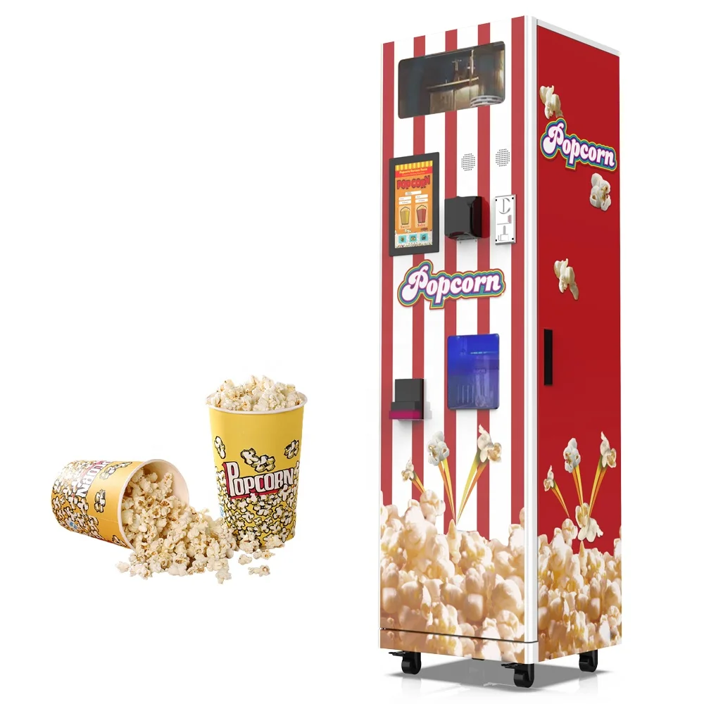 distributeur automatique pop corn caramel  snack  red  popcorn vending cart for business coin machine