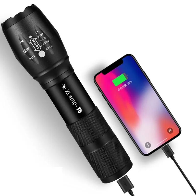 
Waterproof aluminium led torch light usb tactical 18650 rechargeable flashlight powerful torch T6 led zoom flashlight 