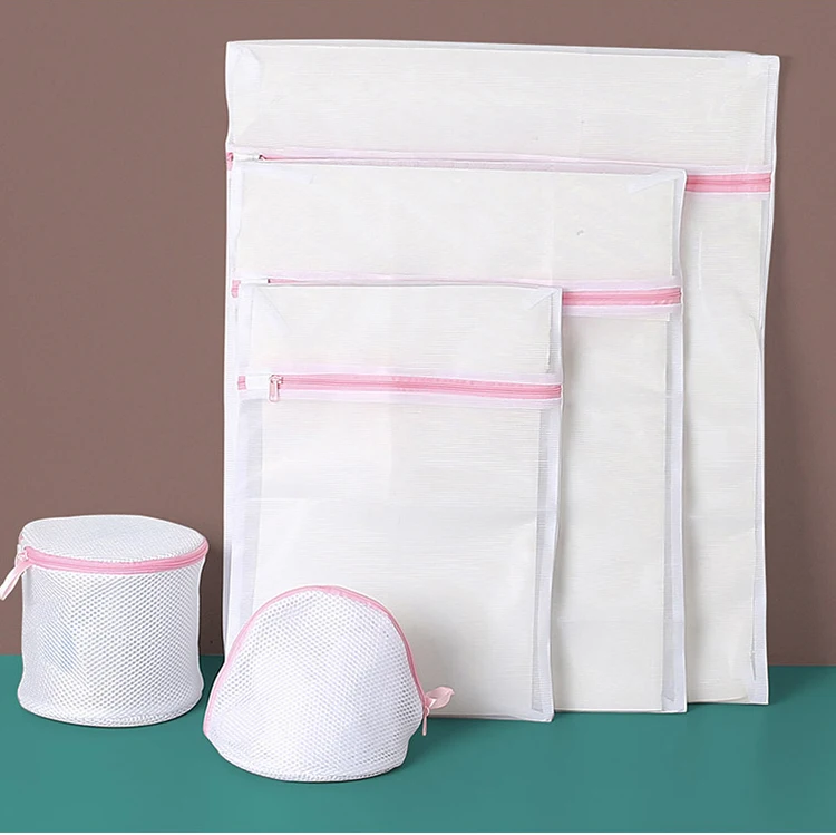 OEM fabric polyester nylon foldable zipped customized wash mesh laundry bag