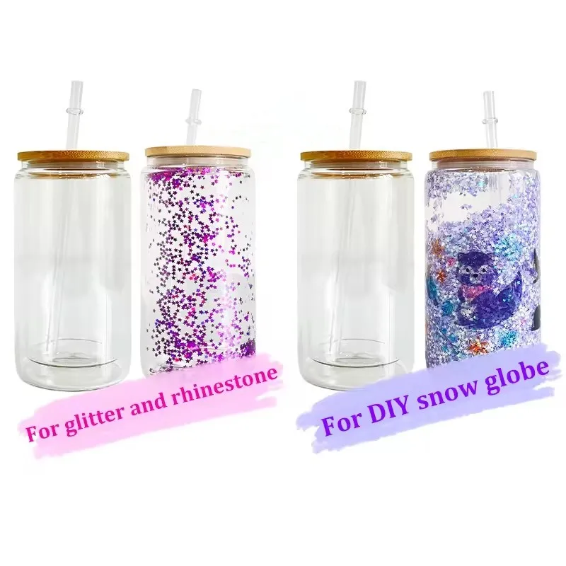 Sublimation Snowglobe Glassware Cup Snow Globe Water Bottle Iced Coffee Mug Double Wall Beer Can Tumbler With pre drilled hole