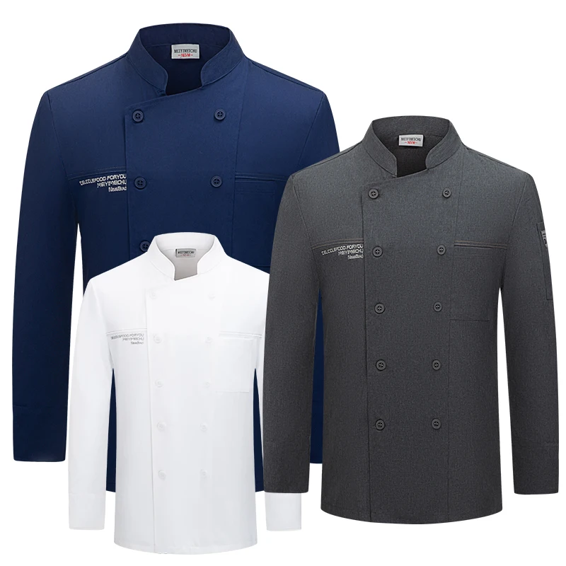 Custom restaurant hotel  men and women fitted kitchen jacket white fabric long sleeves chef coat Italian chef uniform
