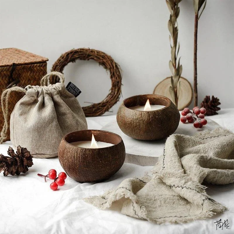 Hot Selling High Quality 100% Natural Handcrafted Empty Coconut Shell Bowls For Making Candles DIY