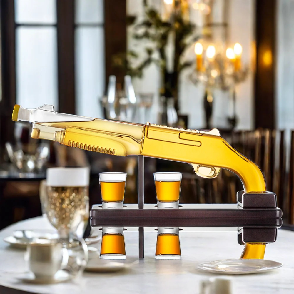 Customized Glass Decanter Set Pistol-Shaped Whiskey Bottle and Bullet Glasses for Bar Accessories Wine Gifts Gin