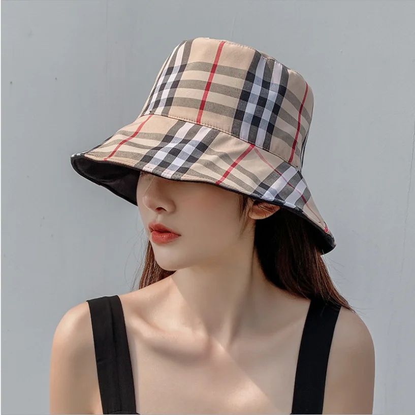 Новинка 2020 двухцветная решетчатая Панама в английском стиле Двусторонняя клетчатая Панама для женщин затеняющая шапка