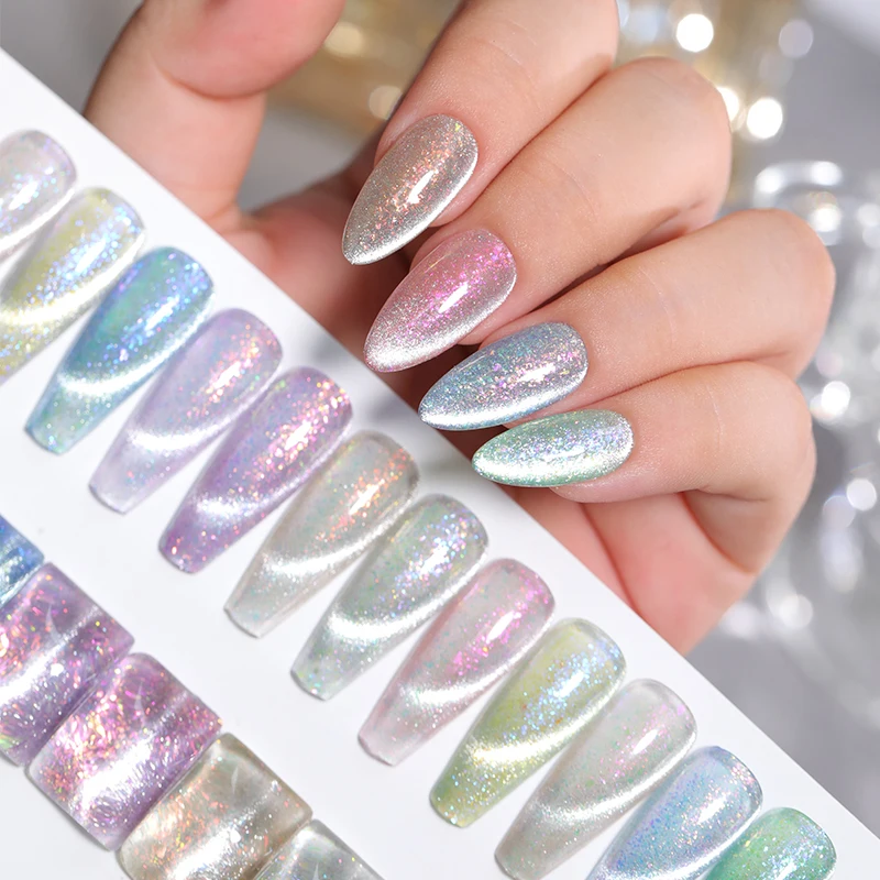 Custom Reflective Disco Soak off UV Gel Polish Disco Gel Polish Bulk Green Glitter Cat Eye Gel Polish