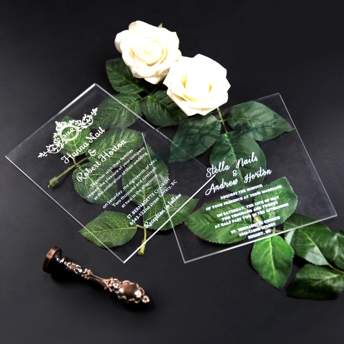 Factory custom selling style weeding acrylic invitation card acrylic floral sheet trifold round acrylic wedding