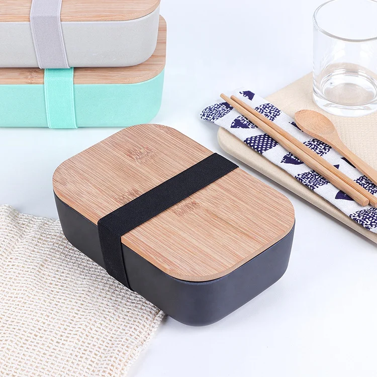 750 мл безопасный для микроволновой печи бамбуковый контейнер бенто черный Ланч-бокс офиса мужчин и женщин