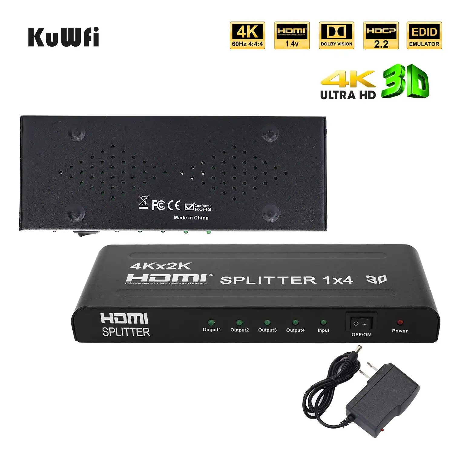 Hd 3D 1080P совместимый Hdmi сплиттер 1 в 4 выход 4K переключатель с металлической коробкой и позолоченными разъемами