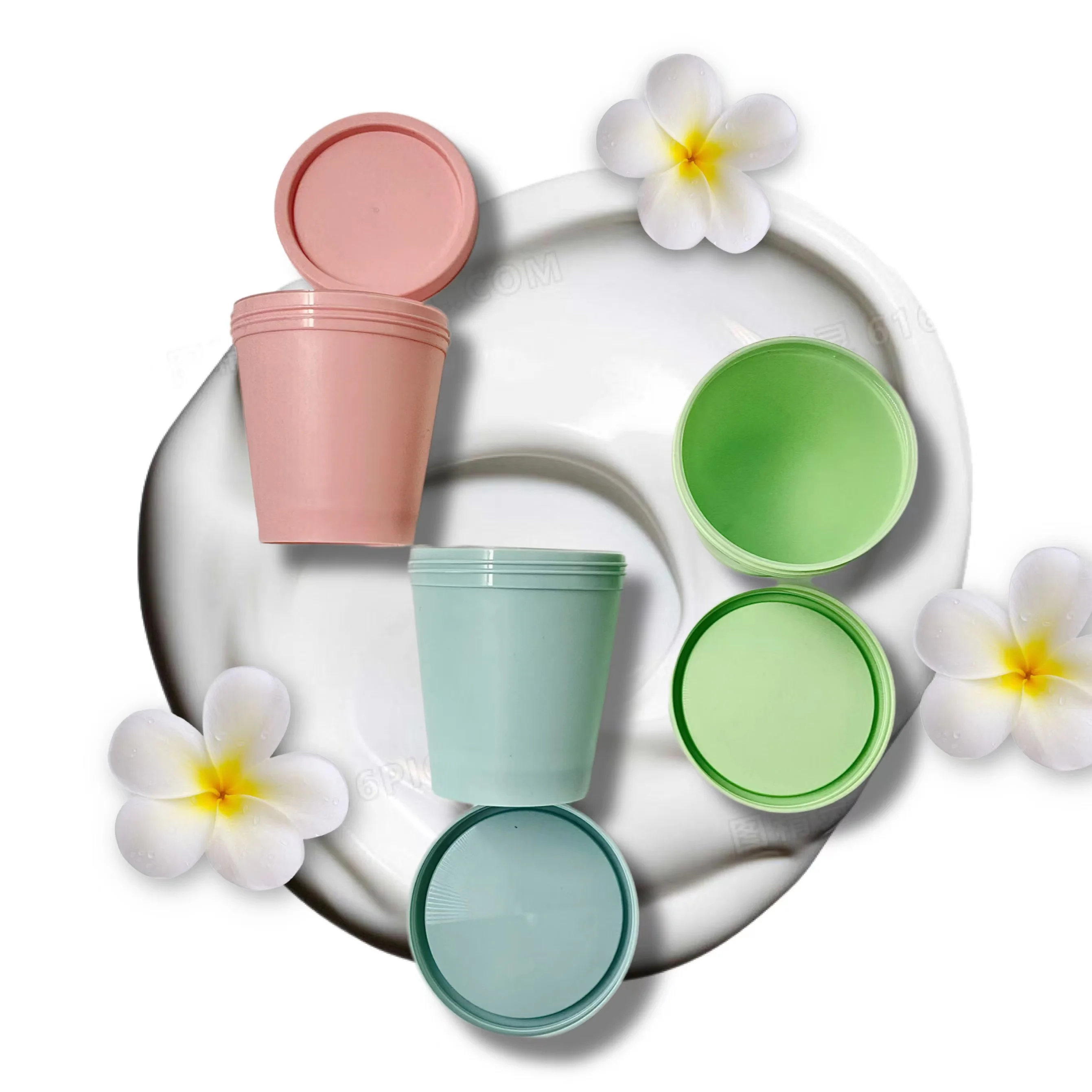 Low MOQ 200oz 200ml Pink Blue Green Brown Empty Lovely Container Body Scrub Body Buttere Empty pink jar for cream