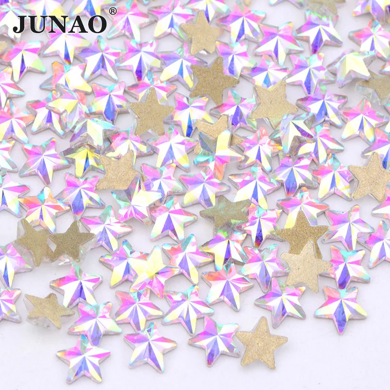 JUNAO Factory Wholesale Non Hotfix Flatback Glass Crystal Strass Star Shape Nail Rhinestones for Nail Art