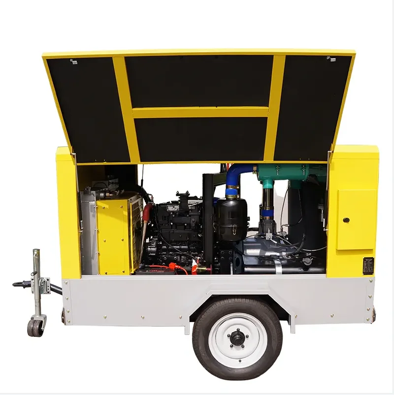 Mining Machinery Spraying Diesel Mobile Screw Air Compressor With wheels
