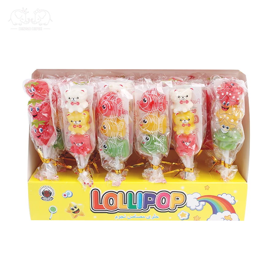 Confectionery Natural Tasty Delicious Bear Shape Fruity Lollipop Fruit Candy Flavors